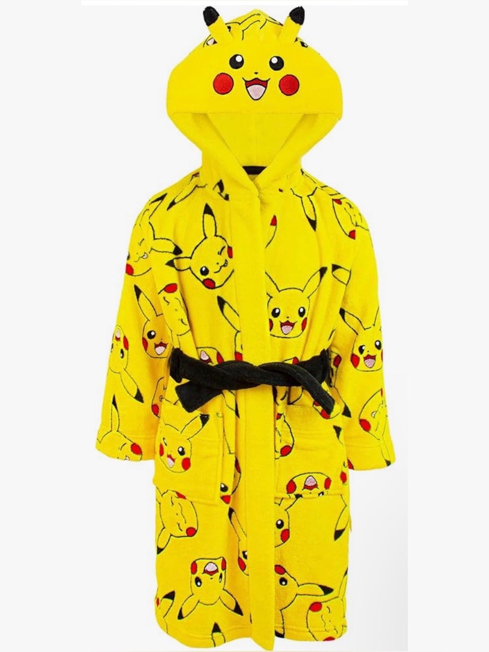 Pikachu Yellow Kids Hooded Bathrobe - Soft Fleece Pajama Robe Size 9/10